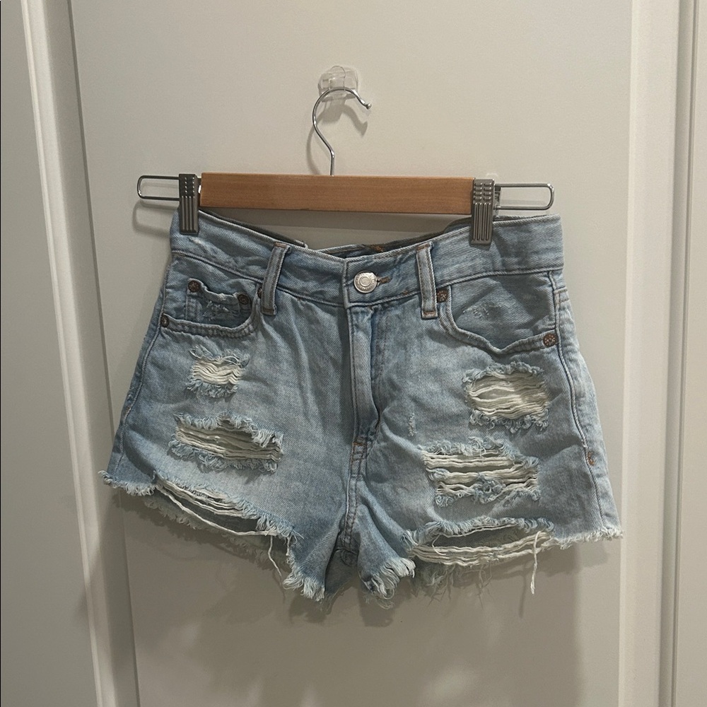 Aeropostale Light Blue High Rise Distressed Jean Shorts